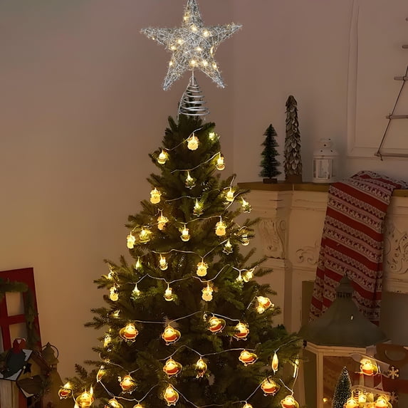 Christmas Tree Topper Star, Lighted LED Five-Point Star Tree Top Decoration for Holiday Trees, Home and Xmas Party Decorations