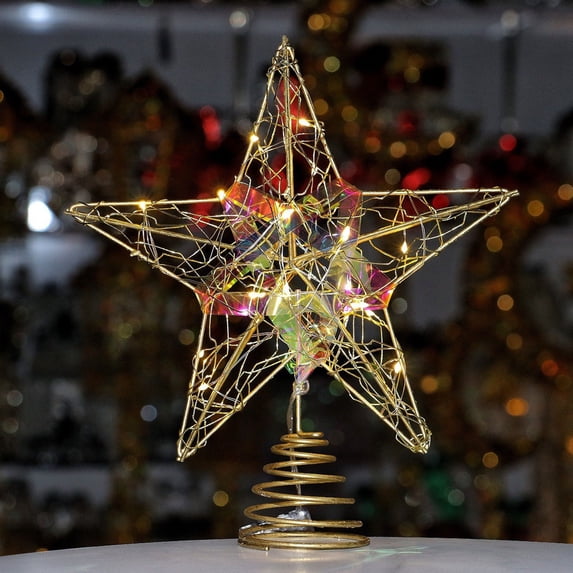 Christmas Tree Topper Star, Lighted LED Five-Point Star Tree Top Decoration for Holiday Trees, Home and Xmas Party Decorations