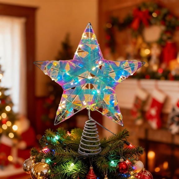 Christmas Tree Topper Star, Lighted LED Five-Point Star Treetop Ornament for Holiday Home Decorations and Xmas Tree Decor
