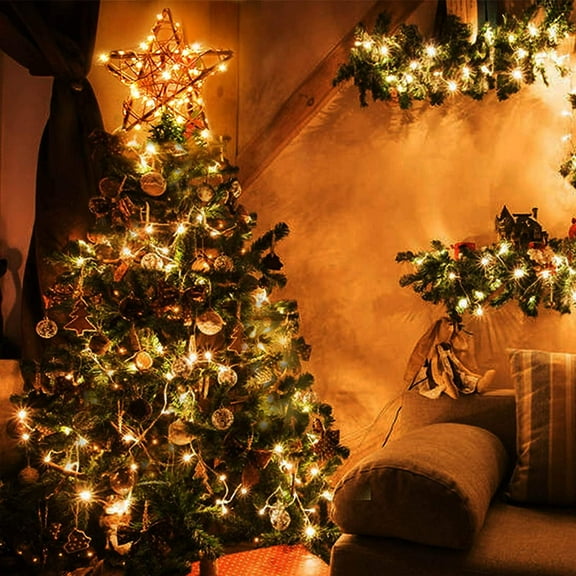 Christmas Tree Topper Star Lighted, Rattan Natural Star Tree Topper no remote - Christmas Rustic LED Light Up Christmas Tree Topper Decoration