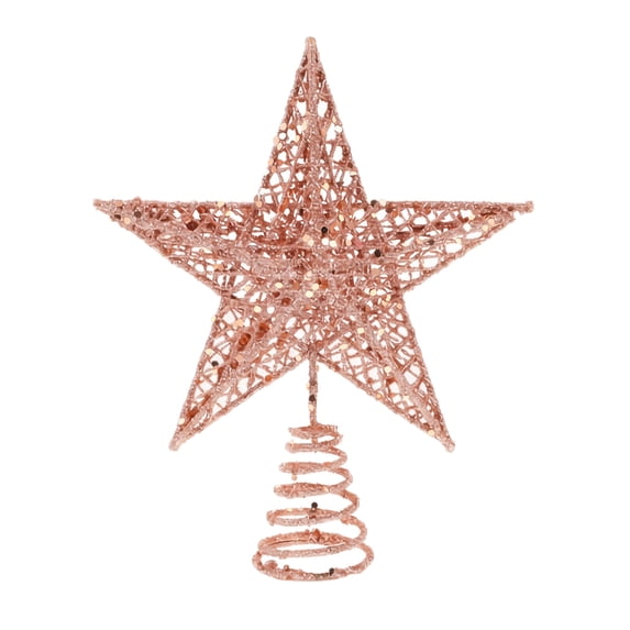 Christmas Tree Topper Star, Lighted Rose Gold Glitter 3D Five Point Star with LED Lights, Xmas Tree Decorations for Indoor Holiday Party, Metal Spiral Base, 12 Inch