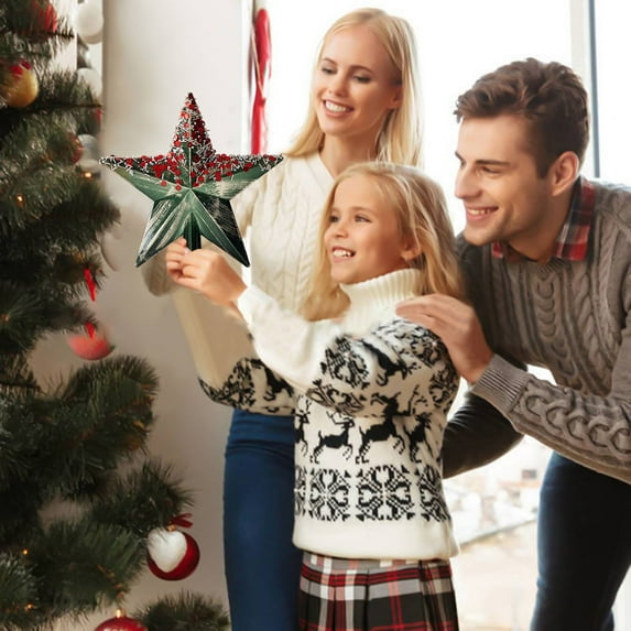 Christmas Tree Topper Star Lighted Tree Decoration Five Pointed ABS Star with Spring Base for Holiday Xmas Tree Top Indoor Party Decor 7.9 Inch