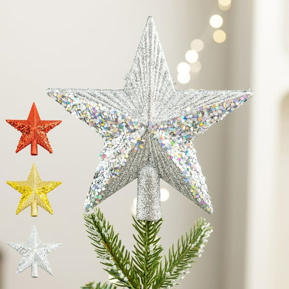 Christmas Tree Topper Star Ornament, Gold Red Sequins Tree Topper for Christmas, Family Gathering Holiday Decor, Tree Top Star for Mantel Display and Seasonal Celebration Akmoler