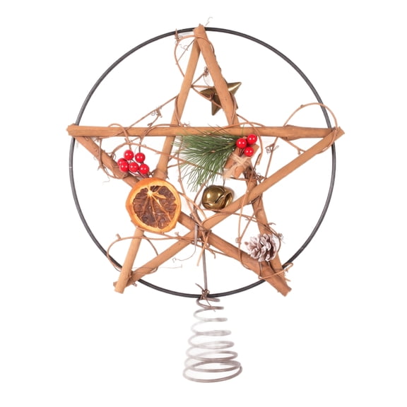 Christmas Tree Topper Star Ornament, Rustic Berry Pine Cone Tabletop Home Decor, Holiday Mantel Display 10.2 x 12.6 in