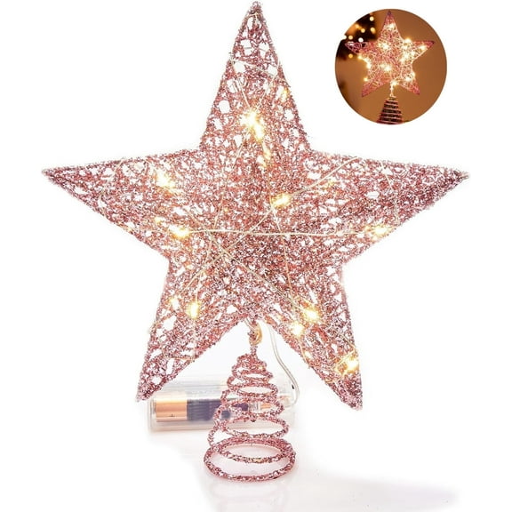 Christmas Tree Topper Star, Pink Glitter Tree Toppers with Lighted, 20 LED Light Up Tree Toppers, Battery Powered, Christmas Treetop for Christmas Tree New Year Decoration(Pink,10 inch)