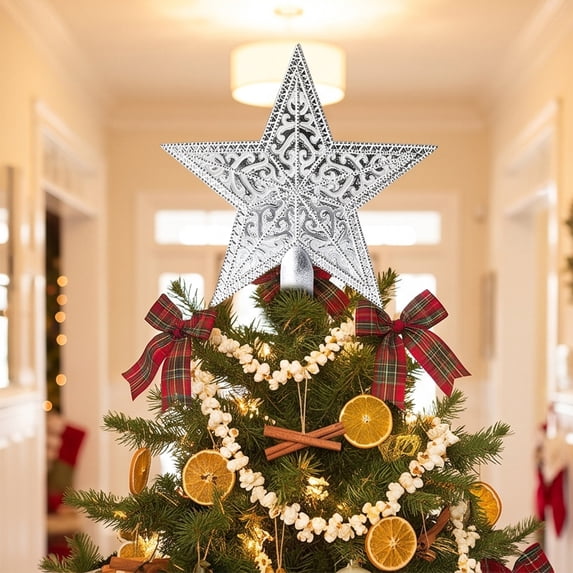 Christmas Tree Topper Star, Silver 7.87in Hollow Filigree Star ...