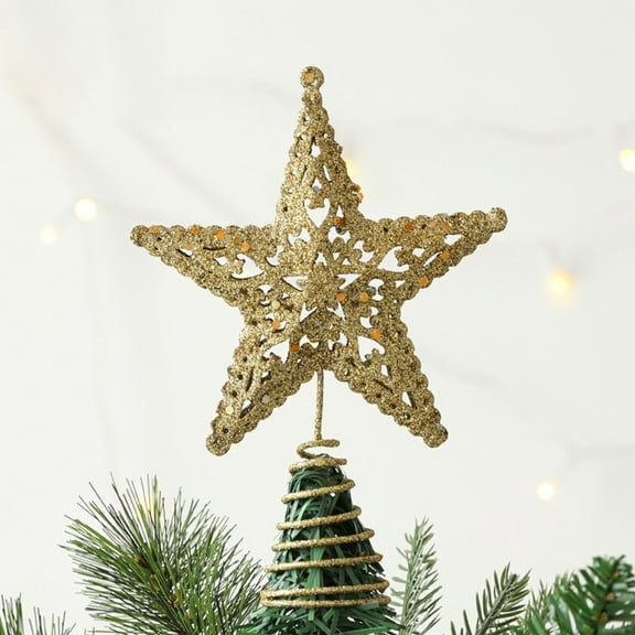 Christmas Tree Topper, Star Tree Topper, Gold Iron 5-Point Star with Built-In Lights for Holiday Tree Decor