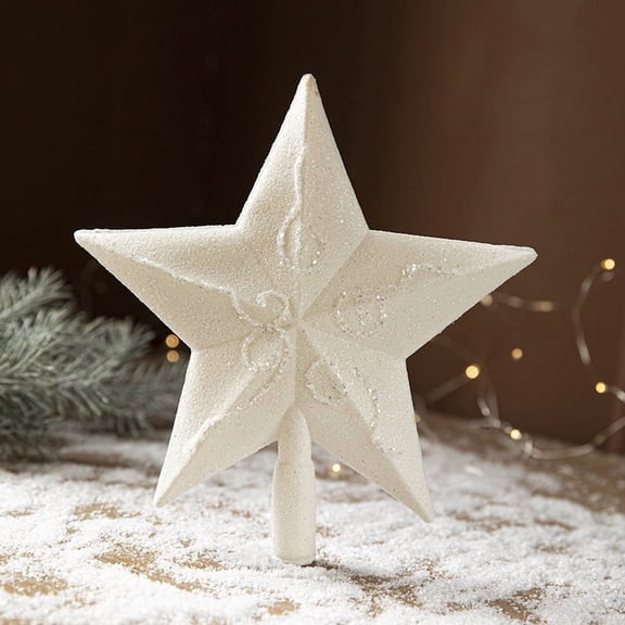 Christmas Tree Topper Star, White Glitter Large Five-Point Star Tree Top Decoration for Holiday Trees, Home and Xmas Party Decorations