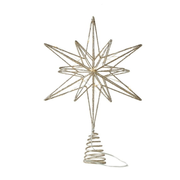 Christmas Tree Topper Star with LED Lights, 12 in Luminous Star, ABS Plastic Treetop Ornament with Spring Base for Holiday Home Party Decorations