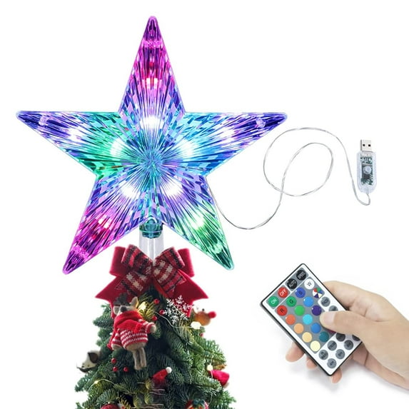 Christmas Tree Topper Star with Remote - 16 Color Changing Light Modes, USB Powered 10" LED Decor for Xmas Tree Indoor Outdoor Holiday