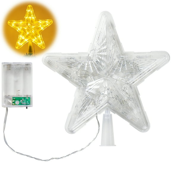 Christmas Tree Topper Star with Topper Holder, Lighted Battery Powered (No Battery), 9.4" Height,White