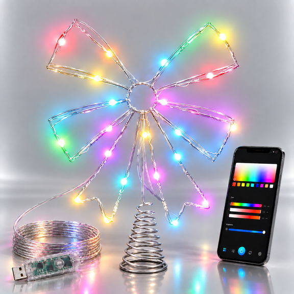Christmas Tree Topper, Static Dynamic Lighted Tree Topper , RGB Color Changing Tree topper App Control, USB Powered 100+modes Music Sync Smart Timmer for Christmas Tree Holiday