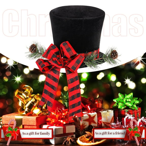 Christmas Tree Topper Top Hat, Red and Black Buffalo Plaid Christmas Tree Topper Fabric Top Hat for Winter Holiday Xmas Tree Decor