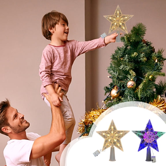 Christmas Tree Topper Transparent Five-Pointed Star Ornament | Luminous LED Belt Light | Modern Holiday Decoration | Durable Plastic | 17x15x1.5cm | 1PC