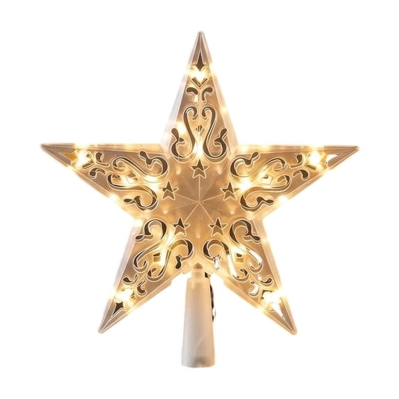 Christmas Tree Topper with Warm Lights, Silver Star Tree top | Hollow-Out Double-Sided Glittered Tree Topper, Lighted Xmas Tree Topper for Holiday Christmas Tree Decoration