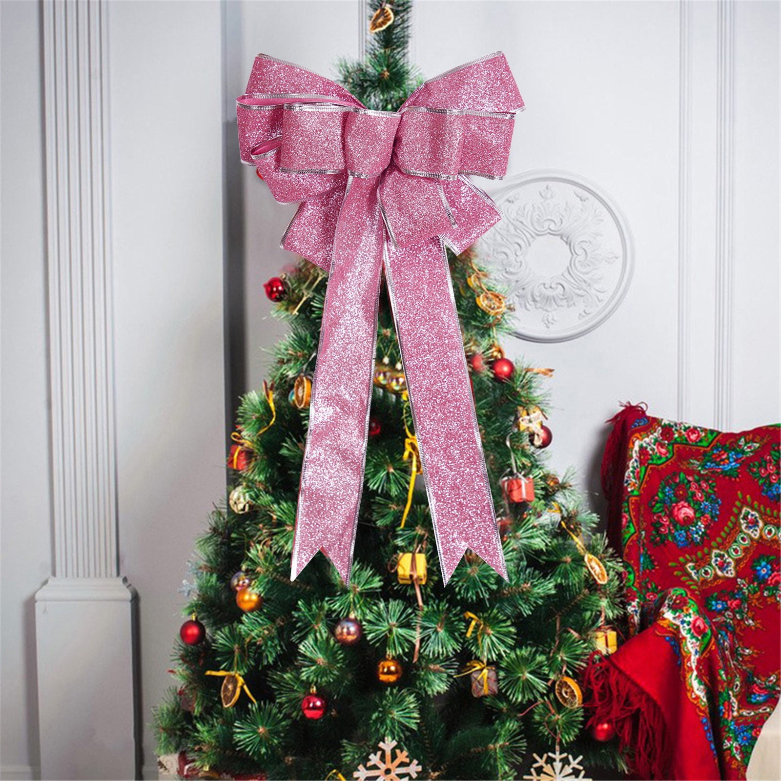 Christmas Tree Topper Wreath Bow Large Red Black Plaid Christmas Bow