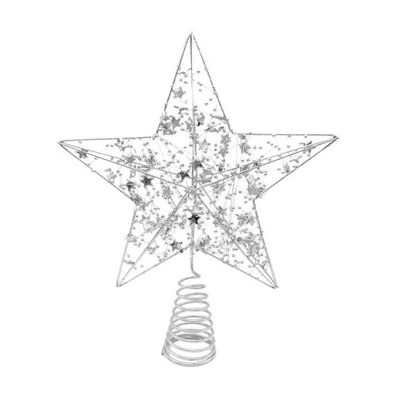 Christmas Tree Topper, Xmas Tree Topper with Lights, 5 Point Star Christmas Tree Topper for Holiday Decoration, Silver Iron Metal, 11.81x9.84 Inch, Indoor Outdoor Use, Lightweight 0.31lb