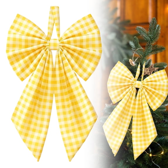Christmas Tree Topper Yellow Bow Giant Bow Decor Large Decorative Ribbon Ornament for Holiday Wedding Party Room Backdrop Door Wall Christmas Decorations Indoor