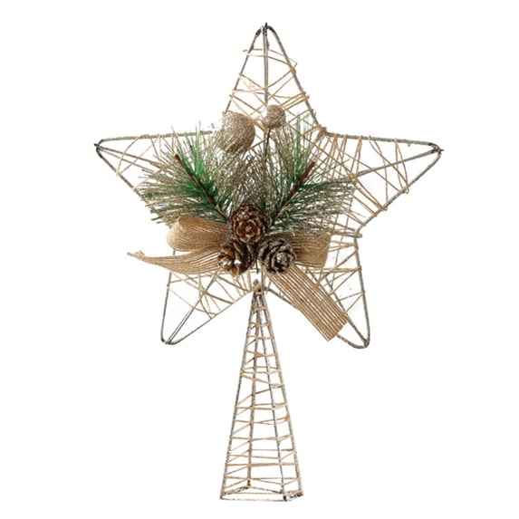Christmas Tree Topper and Metal Star Christmas with Pinecones Treetop Decoration for Holiday Indoor Festive Party Home Ornaments