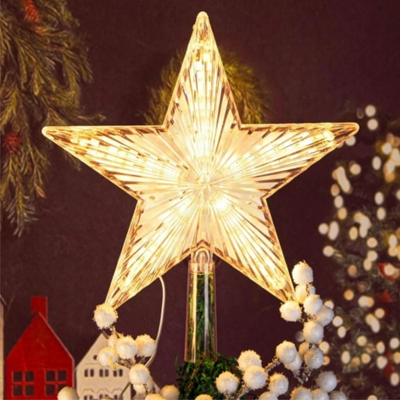 Christmas Tree Topper,with LED Gold Print Glitter Small Star Tree Topper with Lights,Light Up Tree Topper Christmas Decorations Xmas Tree Decorations