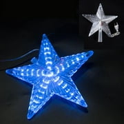 Christmas Tree Topper with LED Light,Clear Five-Pointed Star Tree Topper Plug in for Xmas New Year Lighted Christmas Tree Decoration