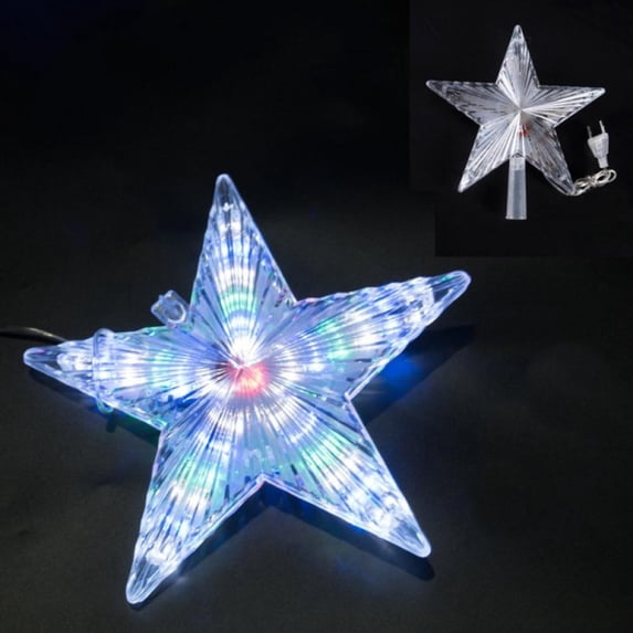 Christmas Tree Topper with LED Light,Clear Five-Pointed Star Tree Topper Plug in for Xmas New Year Lighted Christmas Tree Decoration