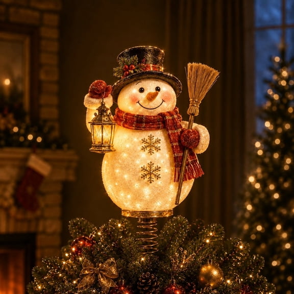 Christmas Tree Topper with LED Lights, Spring Base Xmas Tree Top Ornament, for Christmas Tree Decoration, Holiday Home Mantel and Tabletop Decor