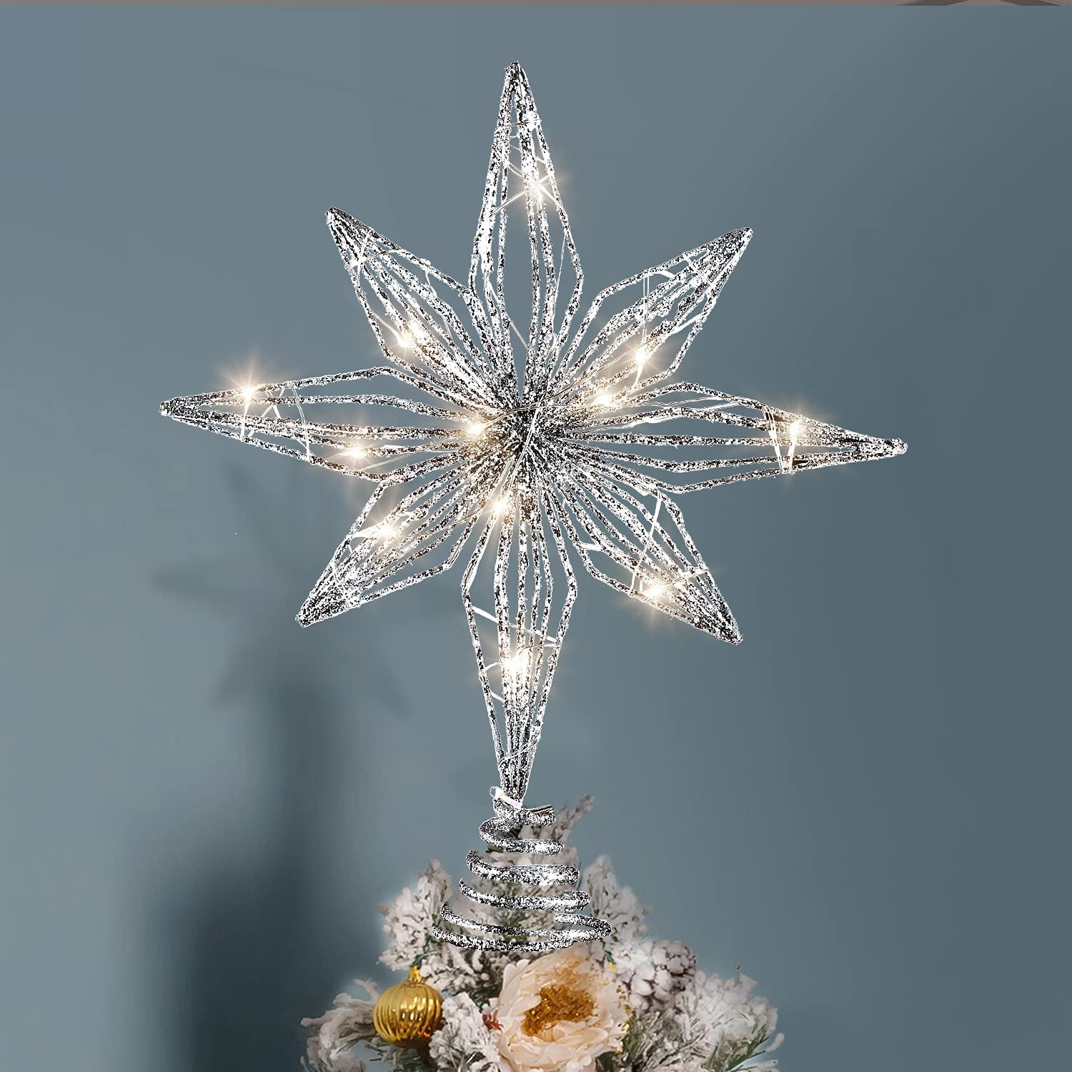 Christmas Tree Toppers, 20 LED Lights Tree Topper Star 10 Inch Star