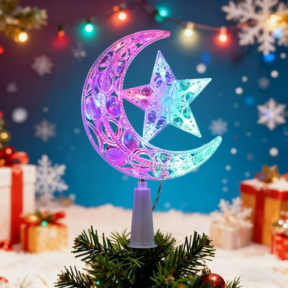Christmas Tree Toppers, Christmas Tree Decorations, Glowing Moon Pentagram Christmas Tree Topper, Plastic Durable Lightweight Holiday Tree Ornament