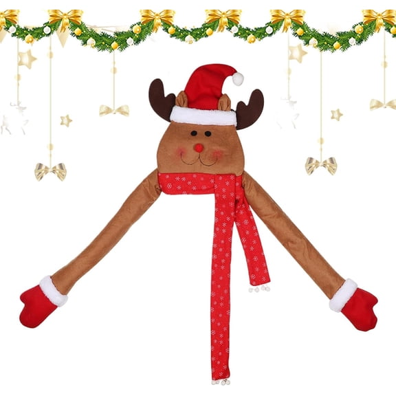 Christmas Tree Toppers Decorative, Cartoon Reindeer Ornaments, Funny Mantel Decor Treetop Hugger for Winter Home Mantel Windowsill Living Room Entryway Holiday Party