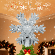 Christmas Tree Topper Lighted with Snowflake Projector, LED Rotating Magic Snowflake, 3D Hollow Glitter Lighted Snow Tree Toppers for Christmas Party Holiday Indoor Decor, Sliver