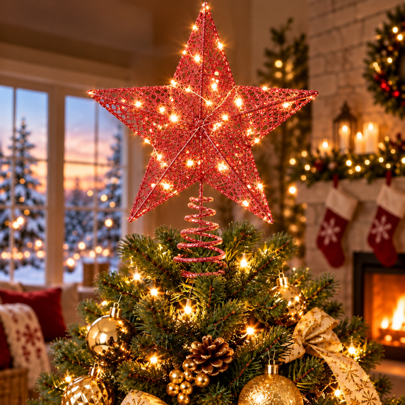 Christmas Tree Toppers Xmas, Glitter Hollow Star Treetop Topper,Star ...