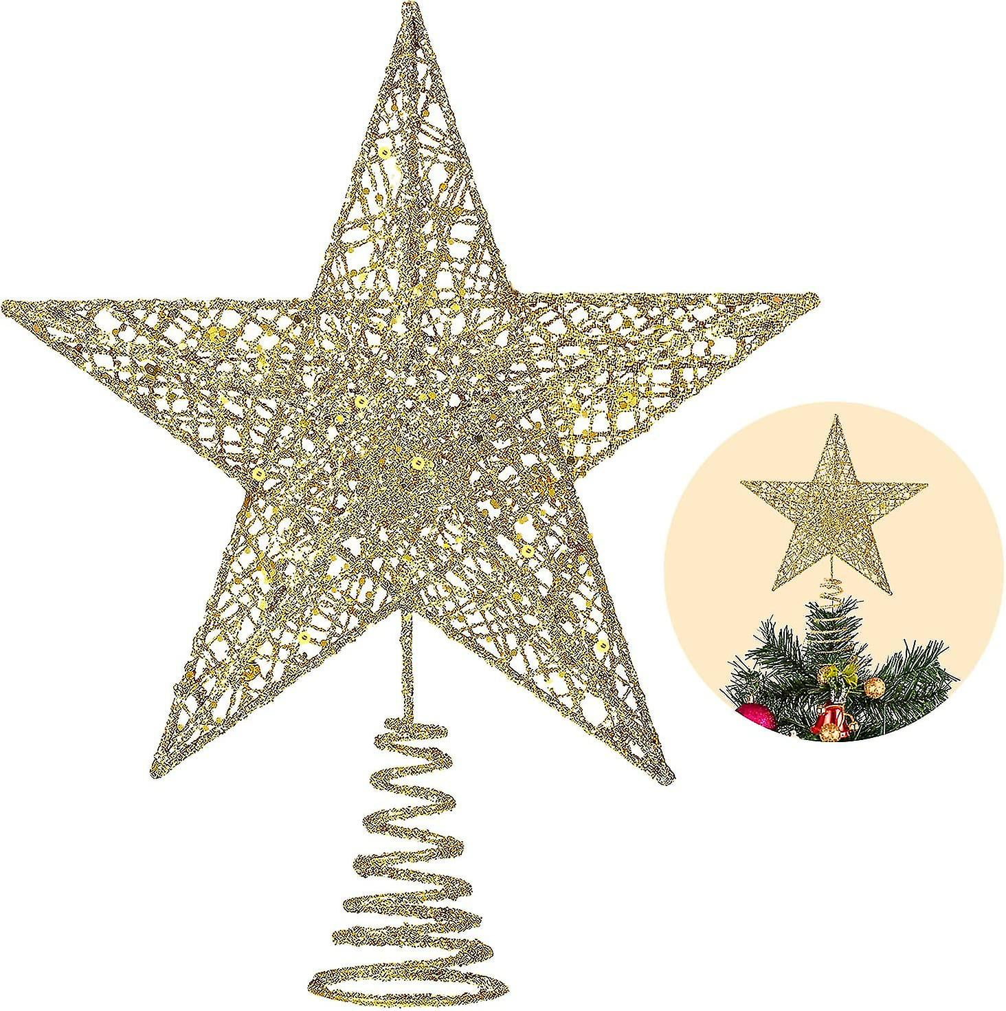 Gold Glitter Hollow Star Metal Christmas Tree Topper