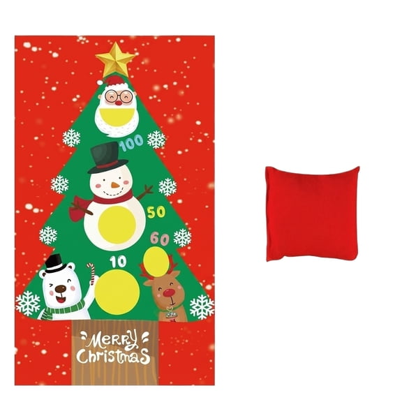 Christmas Tree Toss Game Banner with Numbered Holes and Bean Bags for Indoor Outdoor Holiday Party Activities Decorations