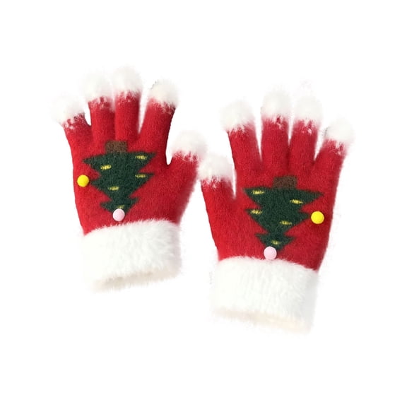 Christmas Tree Touchscreen Gloves – Snowflake Winter Knit Gloves with Thick Velvet Lining, Warm Gloves for Women and Teens