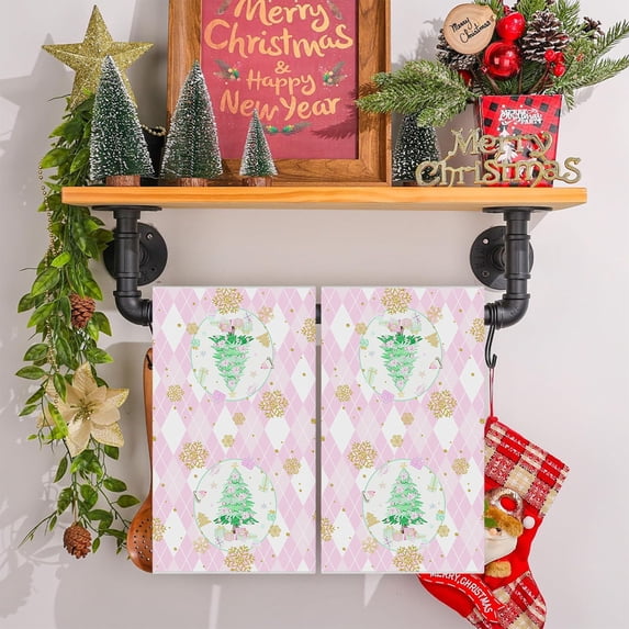Christmas Tree Towels Snowflake Print Festive Holiday Towels with Gift Design, Christmas Themed Kitchen Dish Towel, 30"x17.7" Absorbent Hand Cloth, Holiday Decorative, A