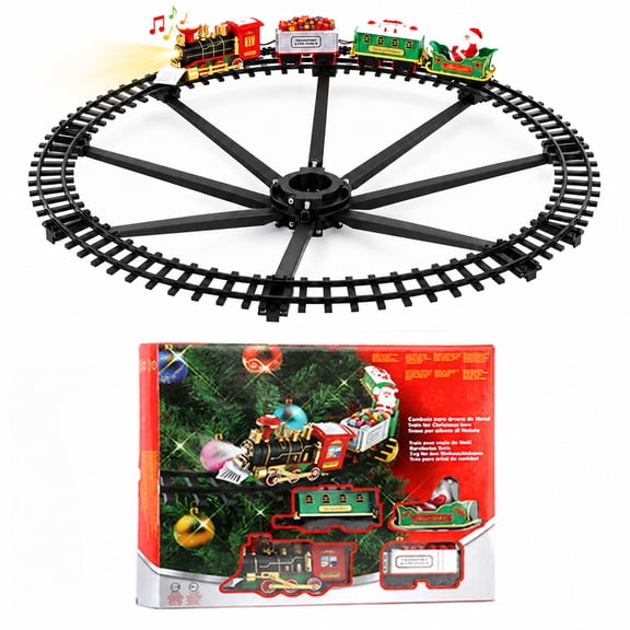 Christmas Tree Train Set with Lights & Music, Rotating Around Tree, Plastic Holiday Decoration Toy for Kids