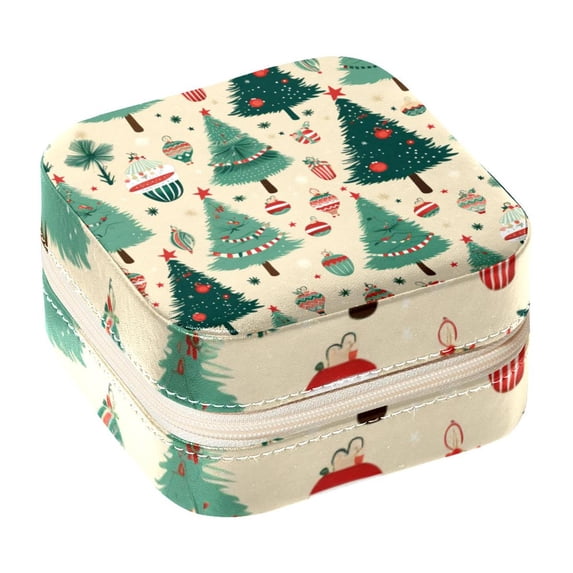 Christmas Tree Travel Portable Square Jewelry Box Organizer Earring Necklace Bracelet Holder Decorative Display Case Stand Storage Box
