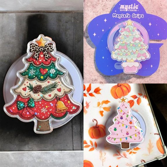 Christmas Tree Trio Grip Set | Pastel, Pink & Classic Holiday Magnetic Holders | Cute Aesthetic