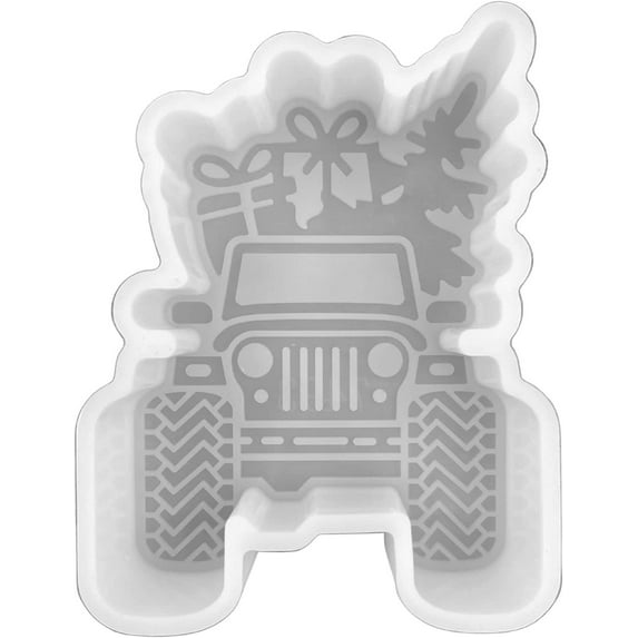 Christmas Tree Truck SUV Grill Holiday Presents Car Freshie Mold for Scented Cured Aroma Beads 3.9x3x0.8D Country Resin, Car Candle, Soap, Freshie Oven Safe Silicone Heat Resistant Duck