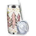 Christmas Tree Tumbler with Lid and Straw, Pink Xmas Buffalo Plaid