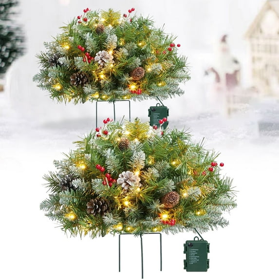 Christmas Tree Urn Filler,Battery Operated with Timer,1PCS Pre-lit Warm White & Multi-Color Changing LED Lights,for Porch,Pathway,Yard,Outdoor Holiday Decorations,Christmas Decorations Outdoor