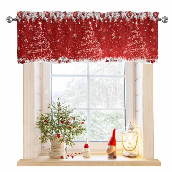 Christmas Tree Valance Rod Pocket Kitchen Valance for Window,54" x 18" Red Decoration Xmas for Bedroom Living Kid Room