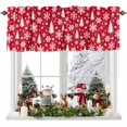 thumbnail image 1 of Christmas Tree Valances for Windows, 42 x 18in, Winter Snowflakes Stars White Red Rod Pocket Kitchen Valance Curtain Light Filtering Window Treatments for Living Room Bedroom, 1 Panel, 1 of 7