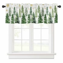 Christmas Tree Valances for Windows Winter Xmas Green Pine Tree Forest Snowflakes Rod Pocket Curtain Valance Window Treatment Short Curtains for Kitchen Living Room, 58"x16"