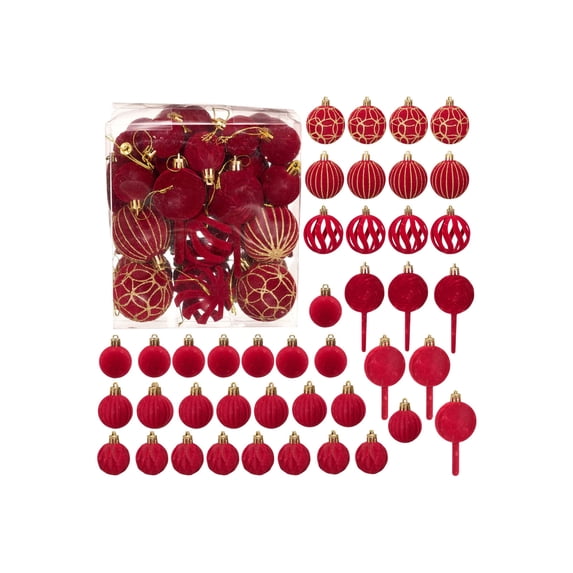 Christmas Tree Velvet Ball Decorations, 42 Piece 8 Styles Flocking Christmas Ornament with Golden Edge Set, Flocked Christmas Tree Ball Decor for Xmas Tree Holiday Party Home Decor