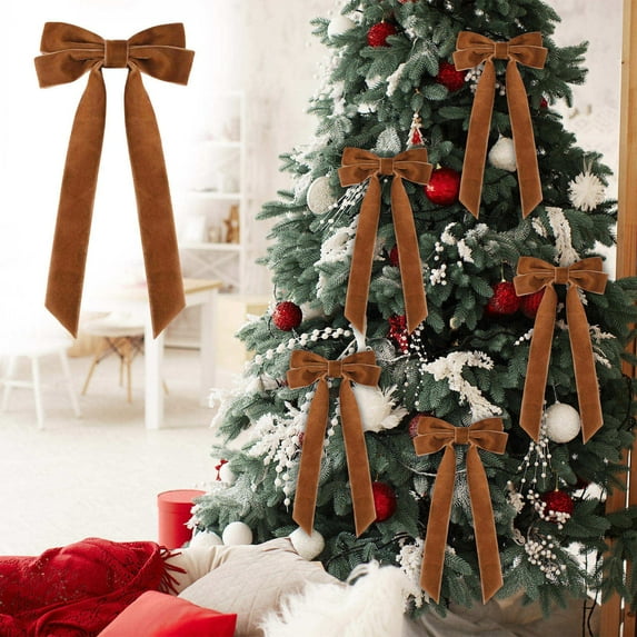 Christmas Tree Velvet Bows with Twist Tie, 8.46 Inch Pre-Tied Vintage Christmas Velvet Ribbon Bows for Treat Bags Gift Wrapping Basket Wedding Baby Shower Brithday Party