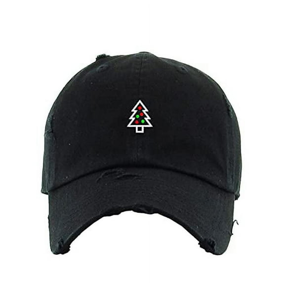 Christmas Tree Vintage Baseball Cap Embroidered Cotton Adjustable Distressed Dad Hat Black