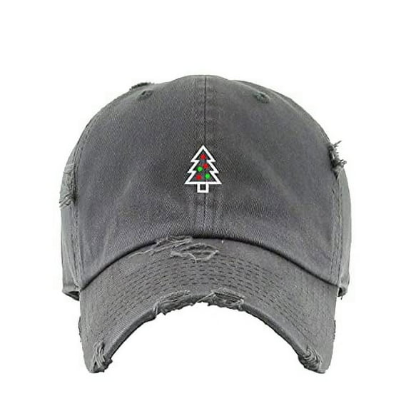 Christmas Tree Vintage Baseball Cap Embroidered Cotton Adjustable Distressed Dad Hat Dark Grey
