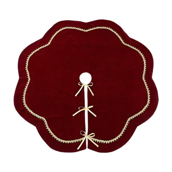 Christmas Tree Vintage Petal Shape Skirt, 35.4" Decorative Base Cover for Tree Ornaments, Festive Holiday Accent with Straps Designs